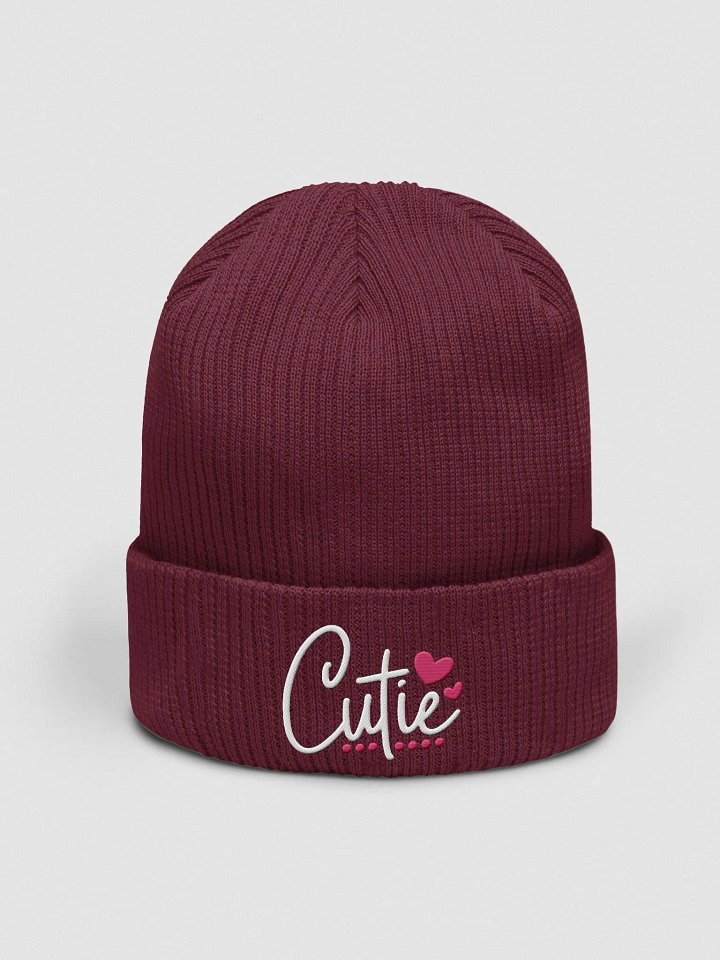 Cutie Embroidered Organic Cotton Ribbed Beanie product image (1)