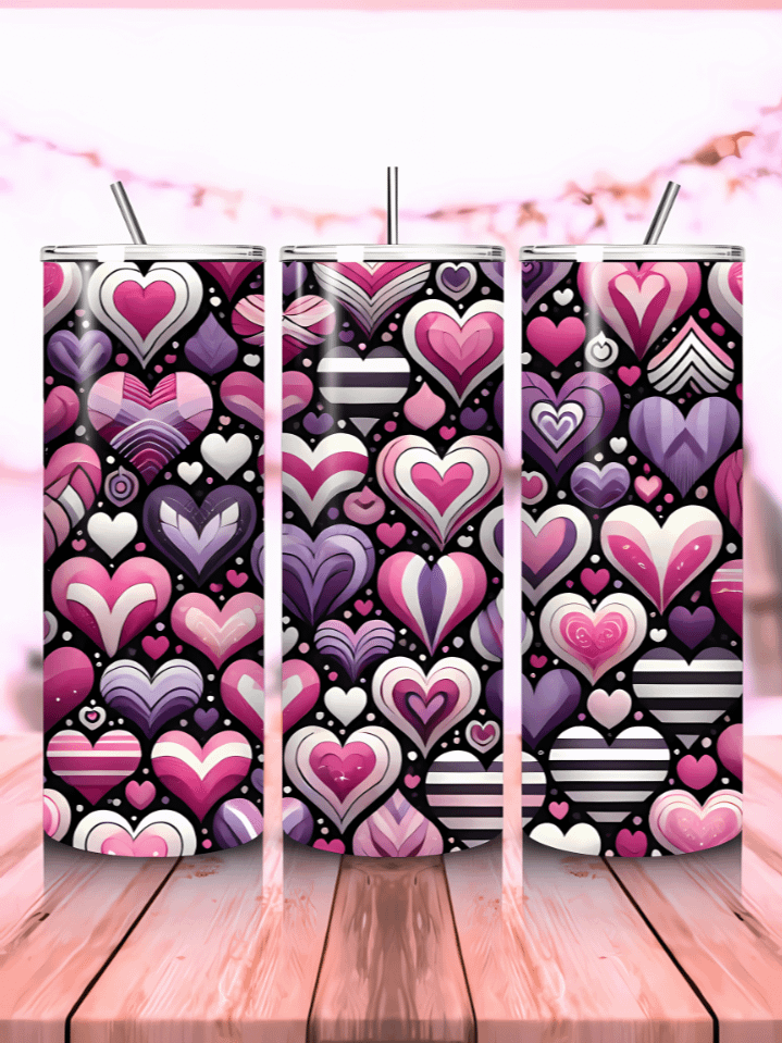 Romantic Pink Hearts 20oz Skinny Tumbler Wrap Sublimation Design – Valentine’s Day PNG – 300 DPI Digital Download product image (1)