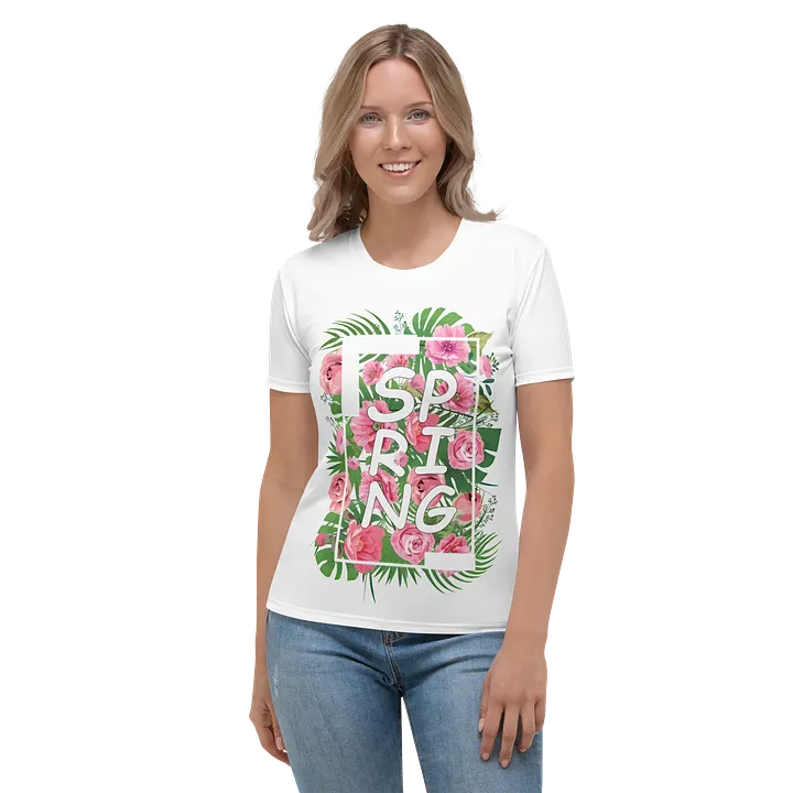 Women's Crew Neck T-Shirt Spring Lettering and Flowers product image (1)