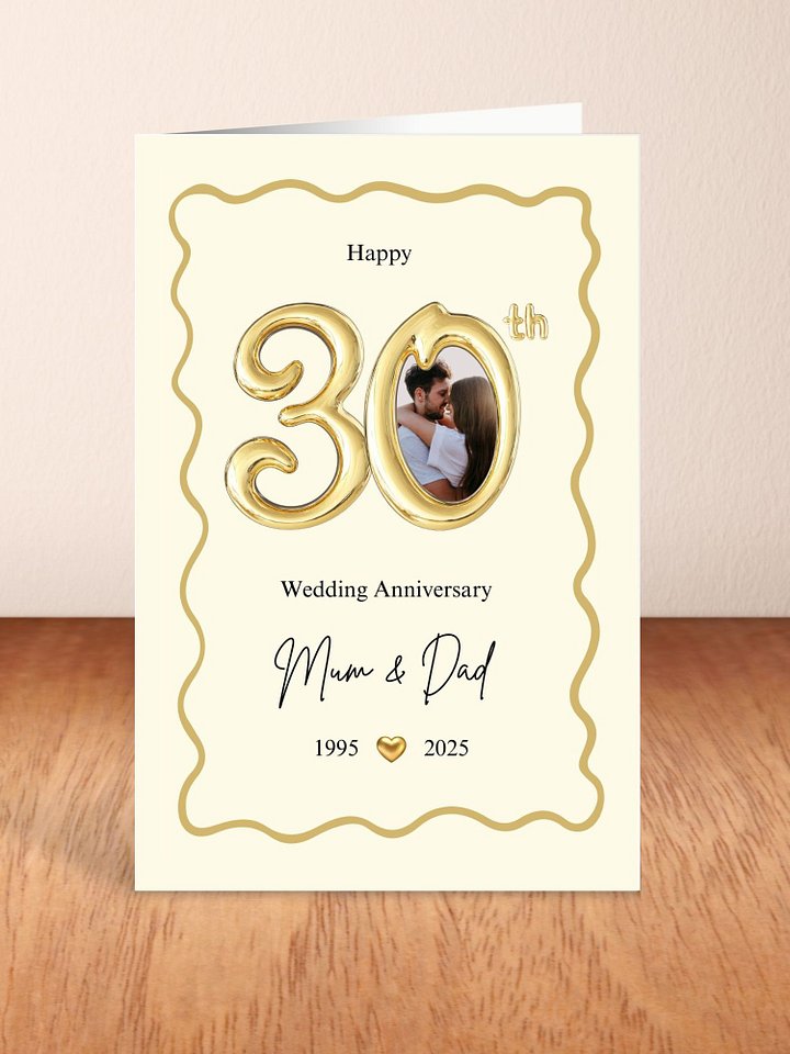 Gold Balloon-style 30th Year Wedding Anniversary Photo Card Template product image (2)
