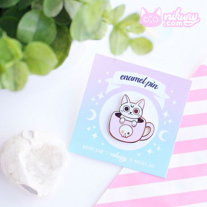 White Meowgic | Pink Mug Cat Enamel Pin product image (1)