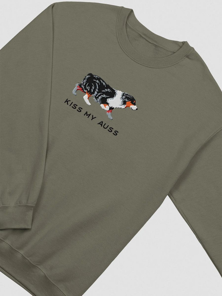 Kiss My Auss Sweatshirt (Embroidered) of an Australian Shepherd(Tricolor) product image (5)