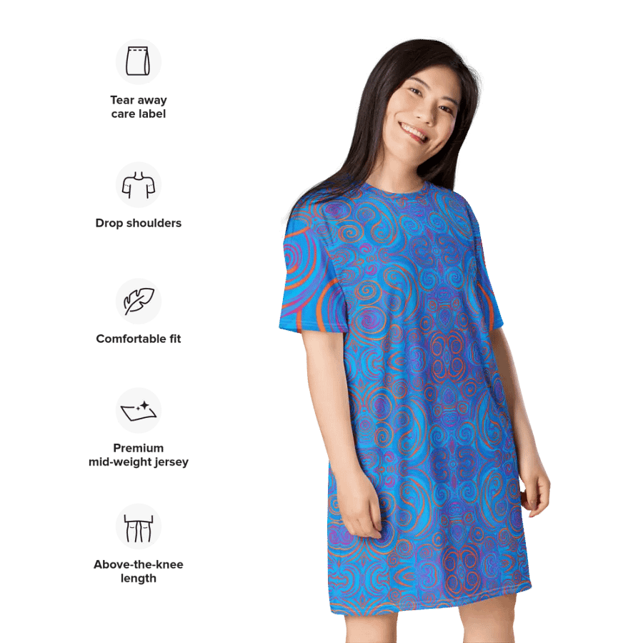 Funky Blue Dreams Liquid Tie-Dye T-shirt Dress product image (10)