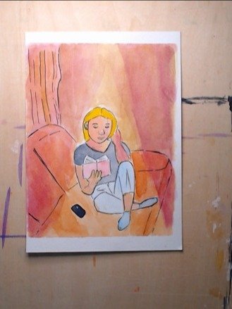 Cozy Reading A5 Watercolour and Ink painting product image (1)