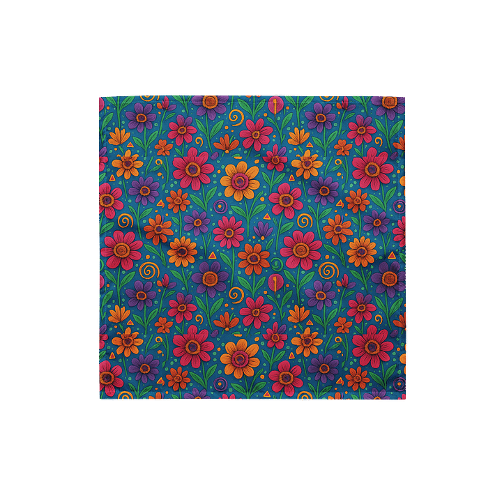 Dark Blue Floral Bandana – Vibrant Red and Orange Flower Print Headscarf product image (1)