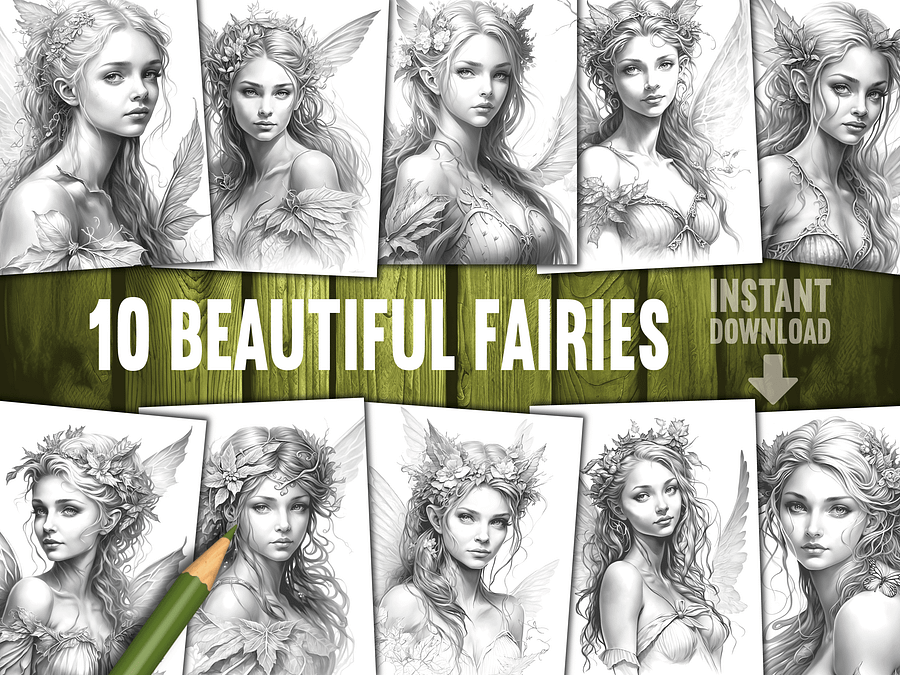 10 Fairy Beauties Coloring Pages With Commercial Rights product image (1)