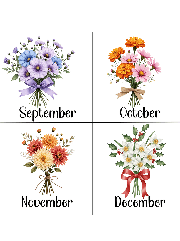 Birth Month Flower Bouquets Clipart Set | Realistic Watercolor Floral Arrangements | Botanical PNGs for Sublimation & Design Digital Product product image (2)