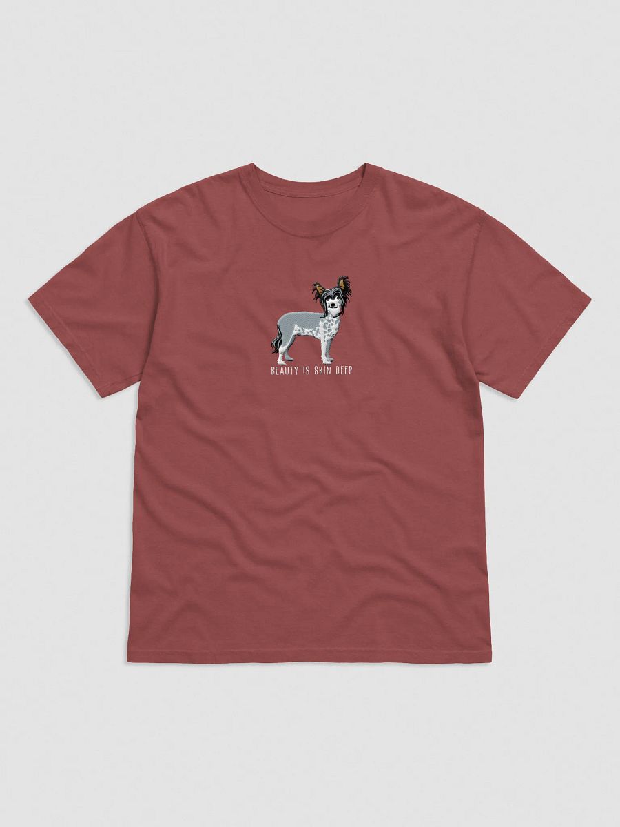 Beauty Is Skin Deep T-Shirt(Embroidered) of a Chinese Crested Dog(Black) product image (9)