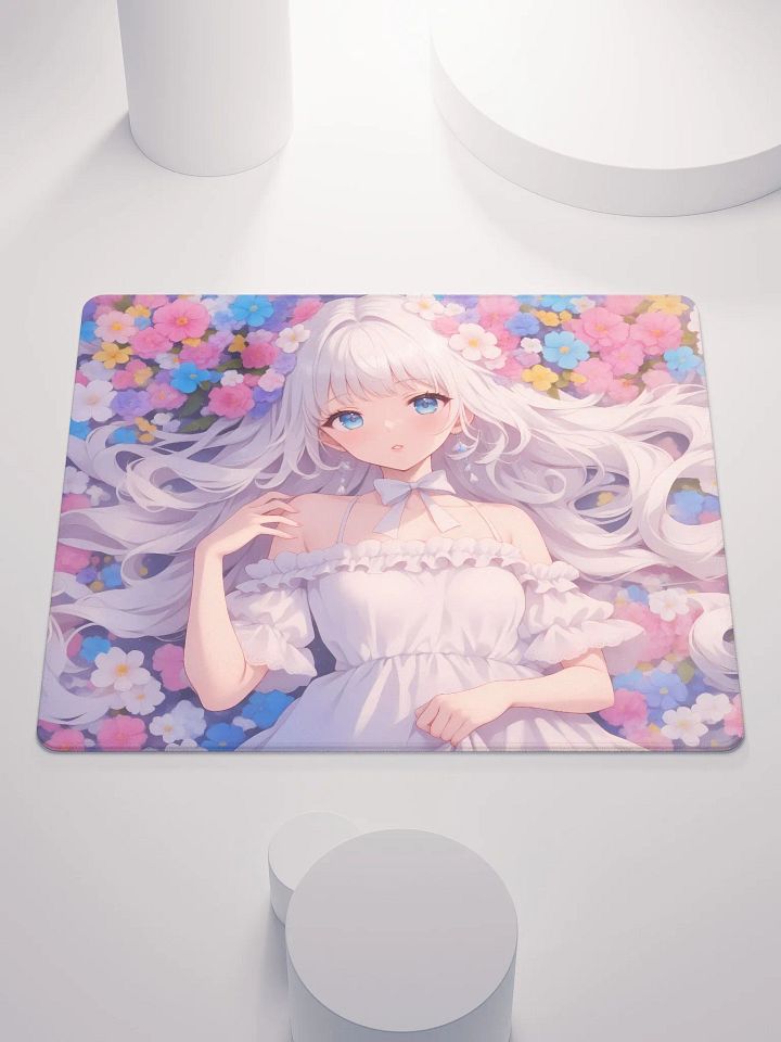 Cute Anime girl in flower field gamer mouse pad product image (1)