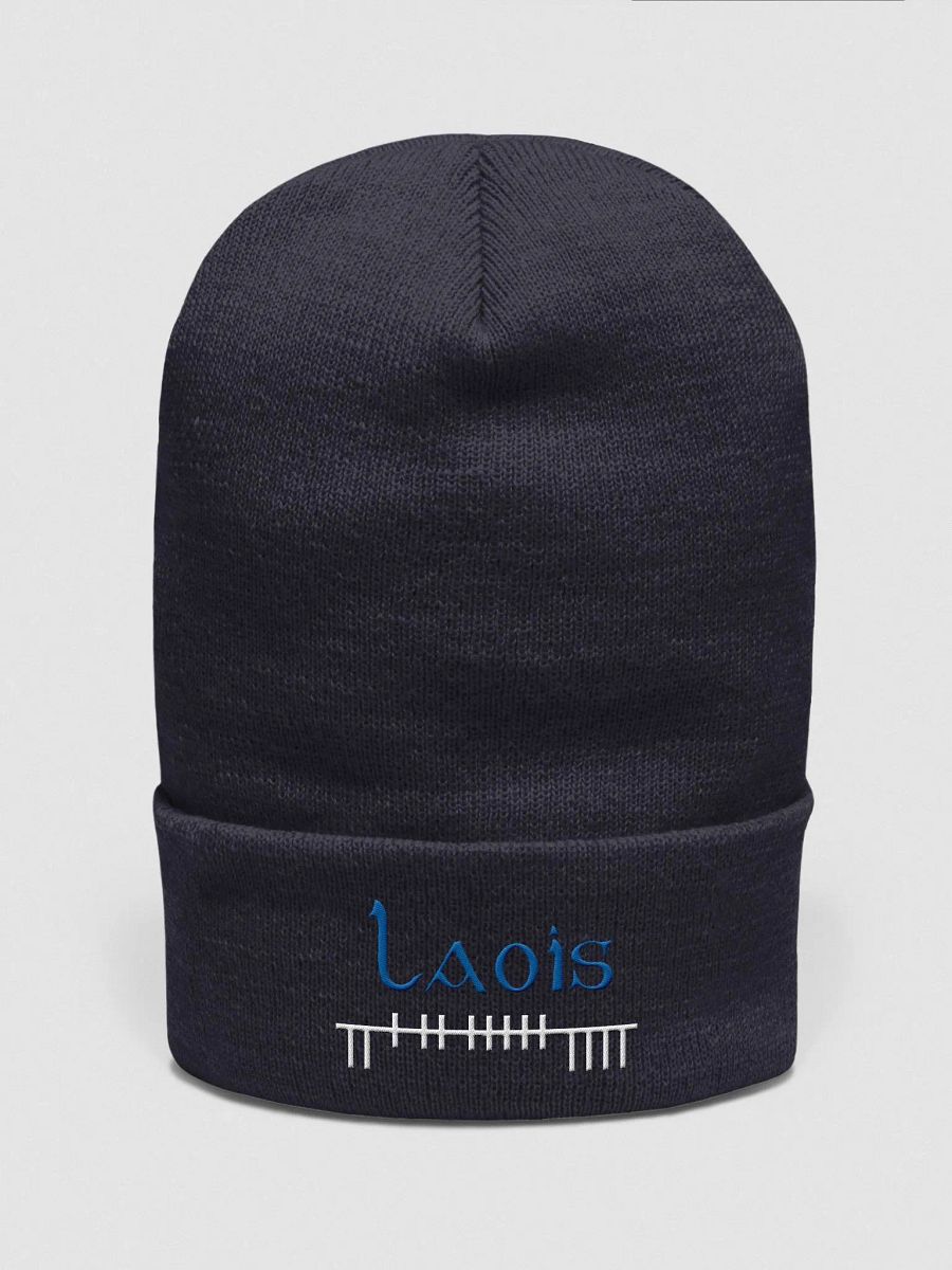 Laois Orthodox style Ogham, white and blue, embroidered Cuffed Beanie product image (1)