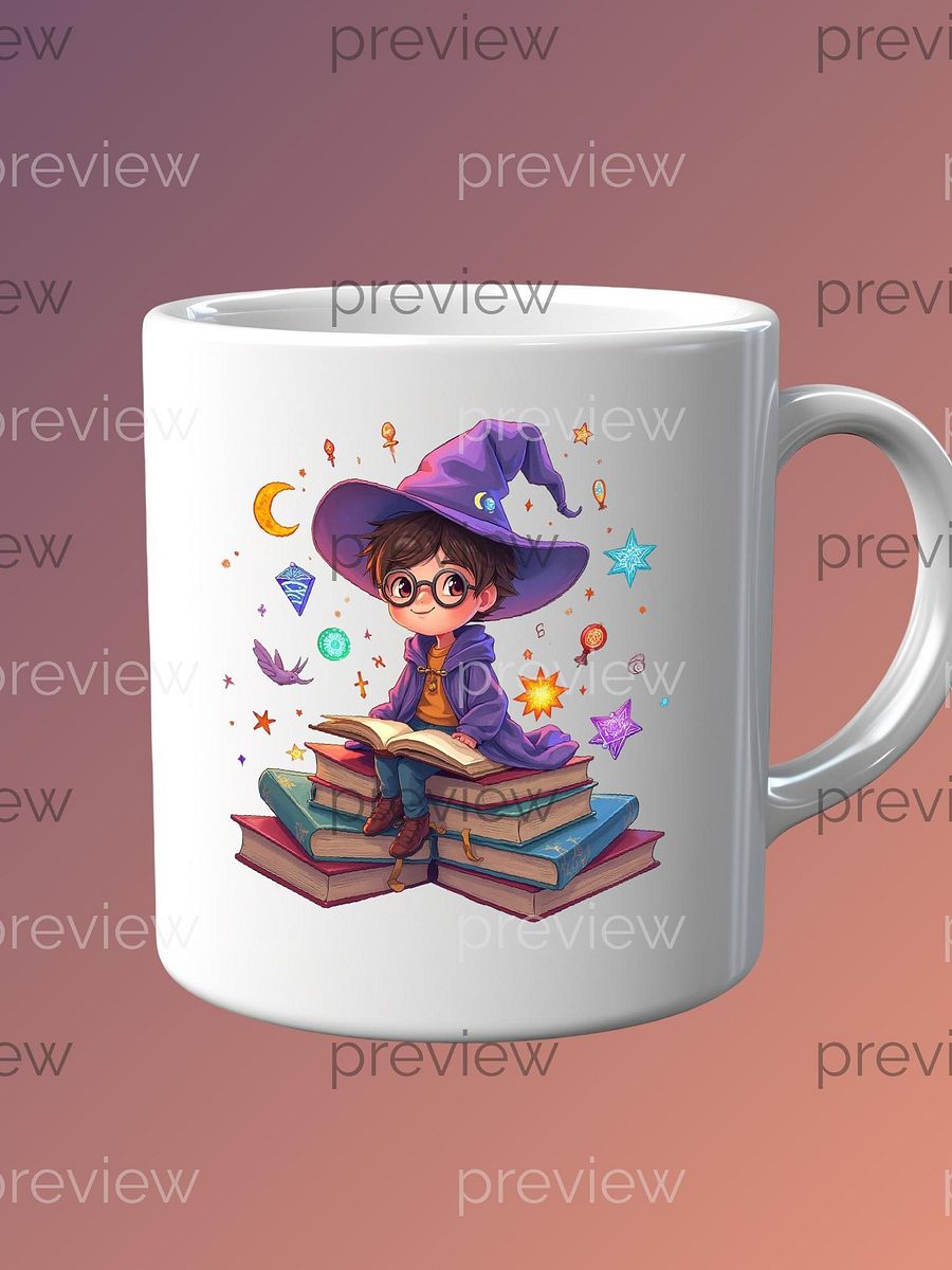 Whimsical Wizard Child Book Lover Clipart - Colorful Magical Illustration for Instant Download and Sublimation Design POD Commercial License product image (3)