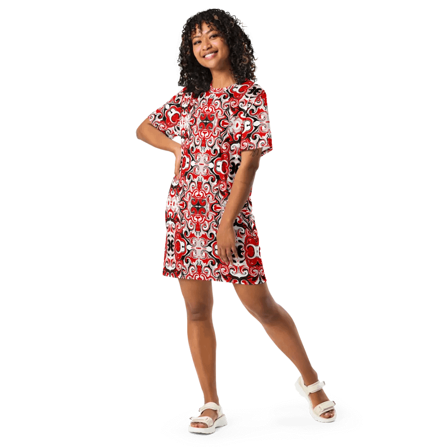 Red Abstract Swirls T-Shirt Dress product image (10)