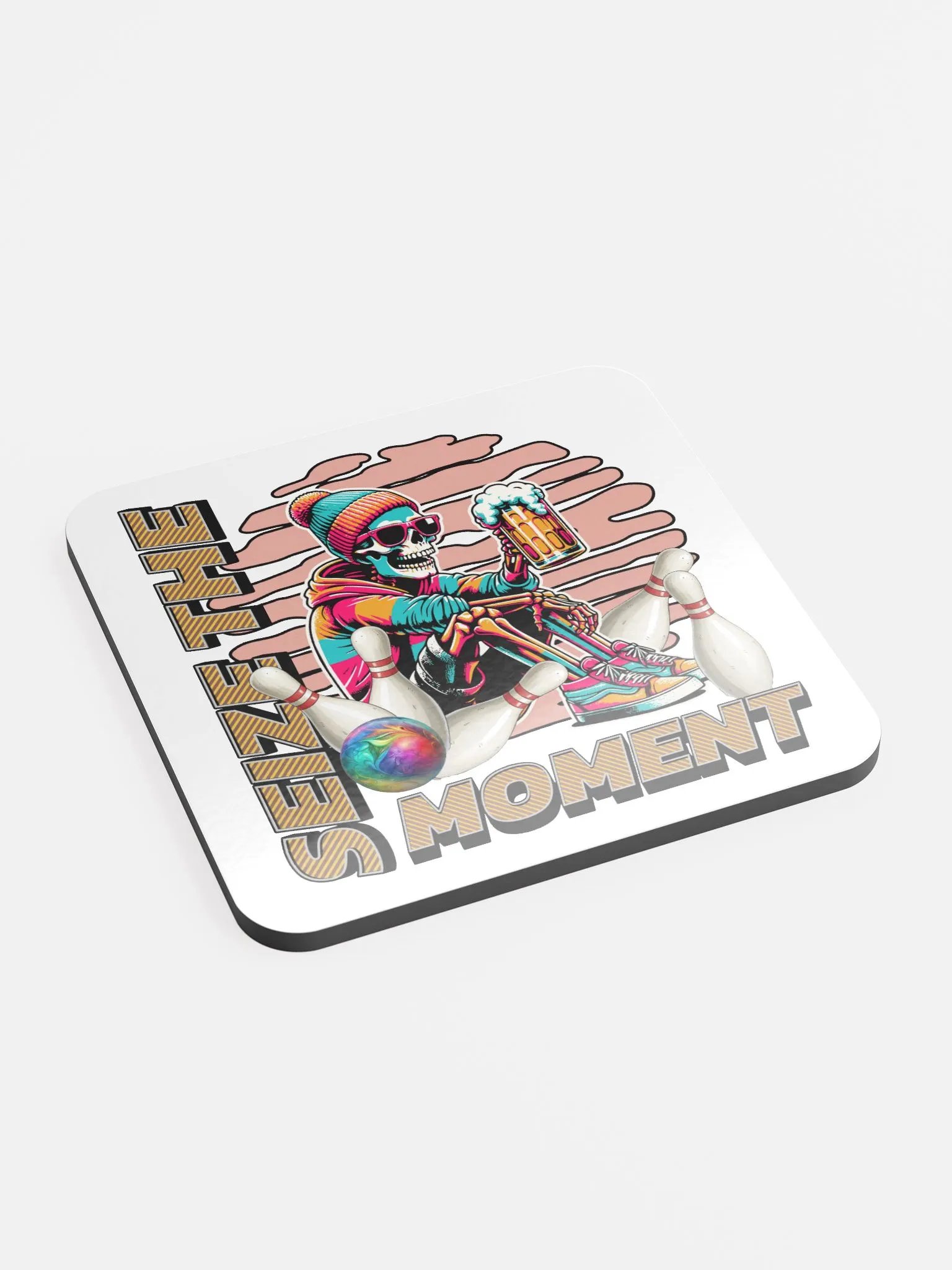 Seize The Moment Skeleton Beer Bowling Vibrant Moment Cork Coaster product image (3)
