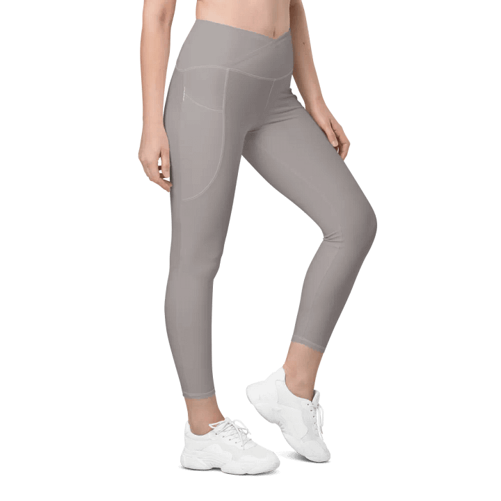 Plain Grey Soft Summer Women's High Waisted Premium Crossover Leggings with Pockets by Treasure Pie product image (1)
