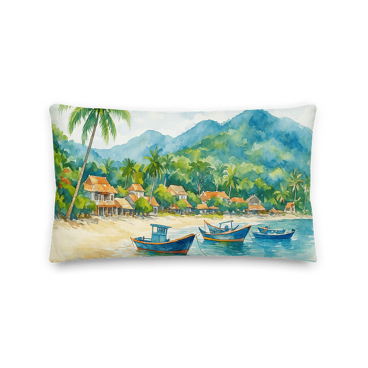 Tropical Beach & Palm Leaves Premium Pillow | Reversible All-Over Print Throw product image (1)