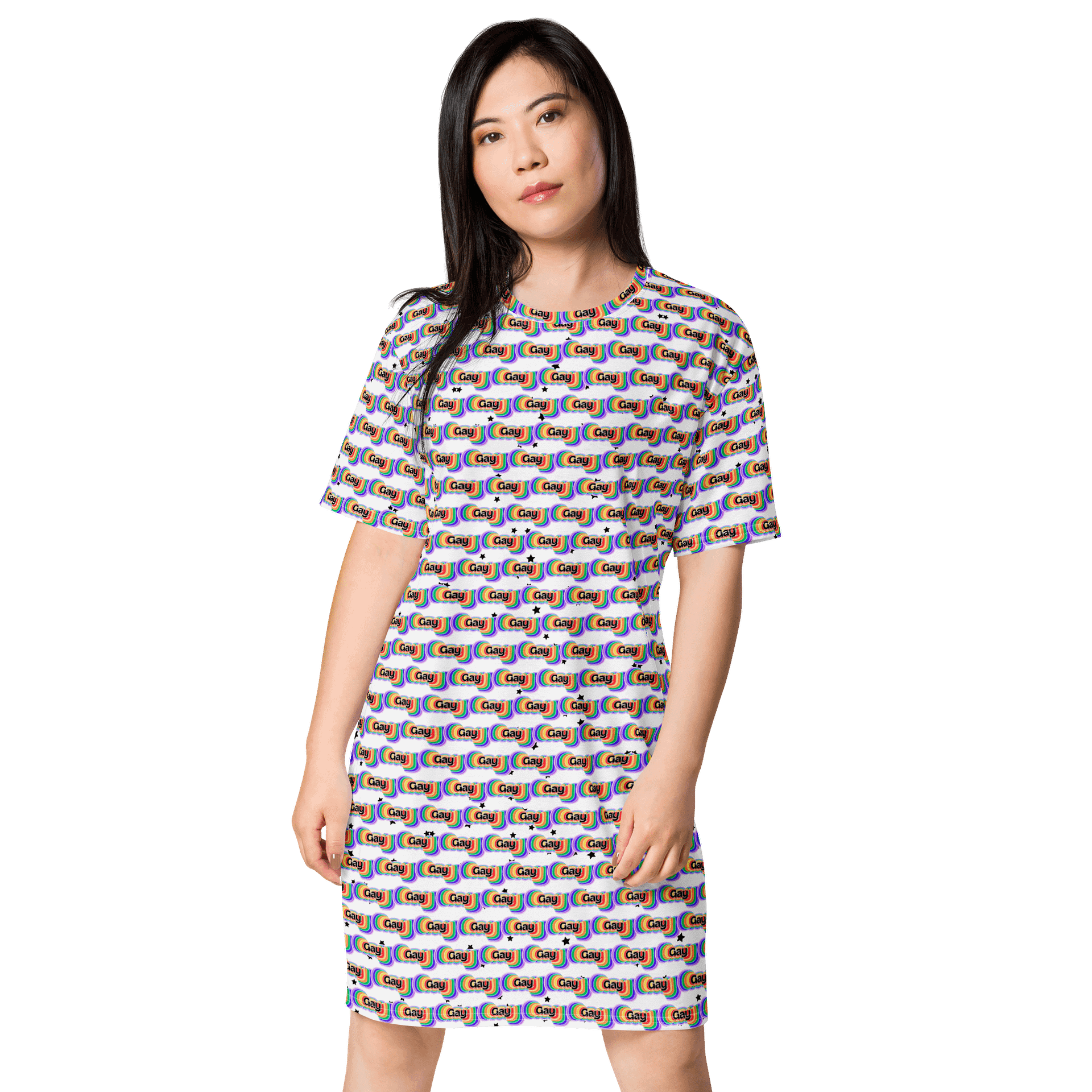 LGBTQIAP2S+ 2025, Rainbow Gay, White Tee Dress product image (1)