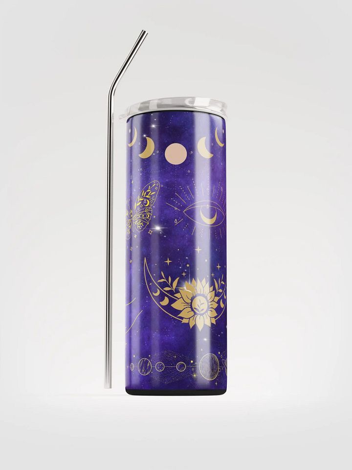 Cosmic Elegance: Purple Celestial Stainless Steel Tumbler with Reusable Straw product image (1)