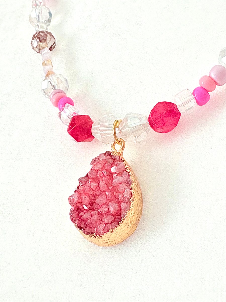 Beach Rose Druzy Pendant Necklace | Handmade Glass Beaded Jewelry | Monique Faella Designs™ | MFD-00186 product image (2)