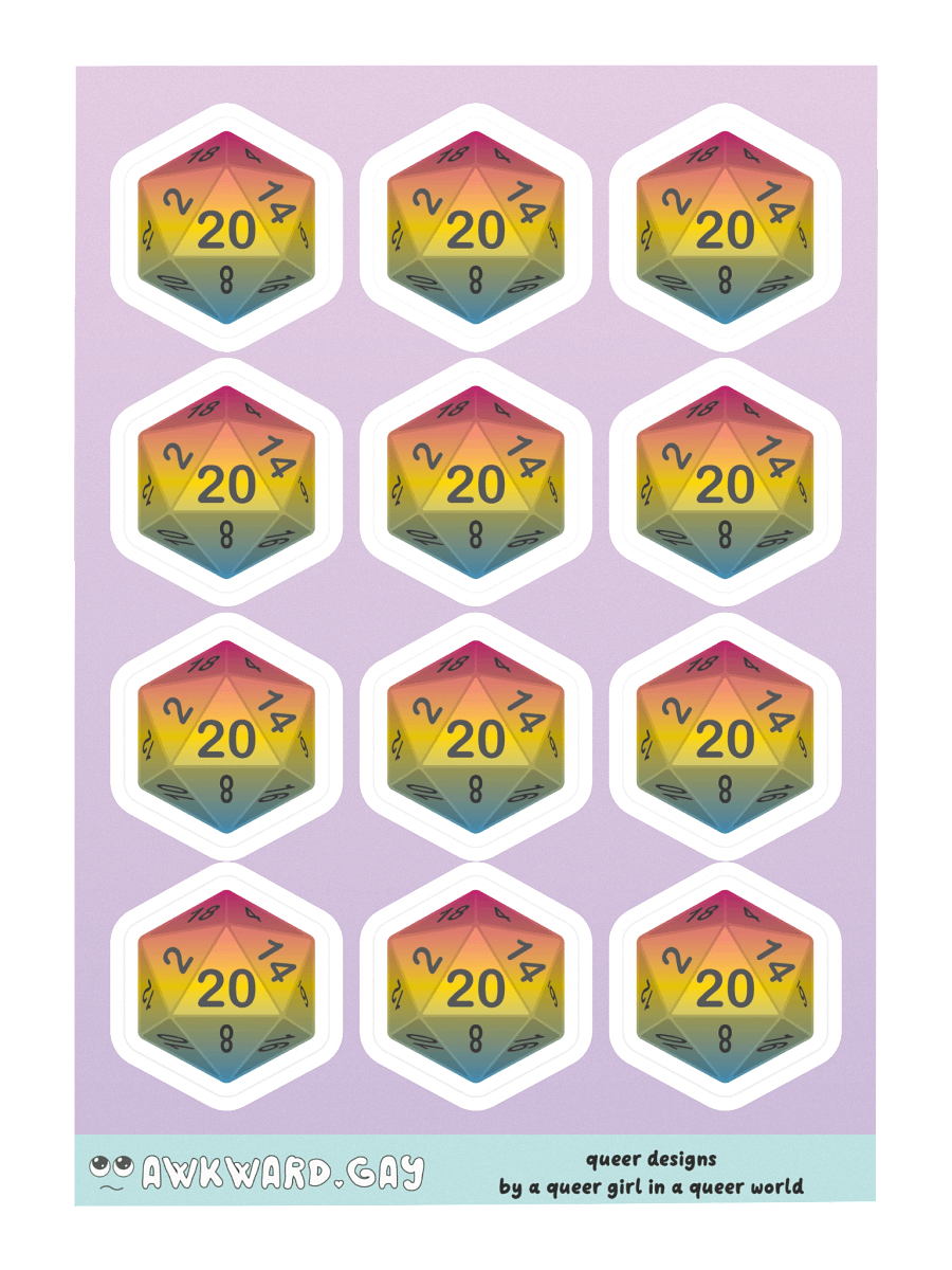 Pansexual Pride D20 Sticker Sheet product image (3)
