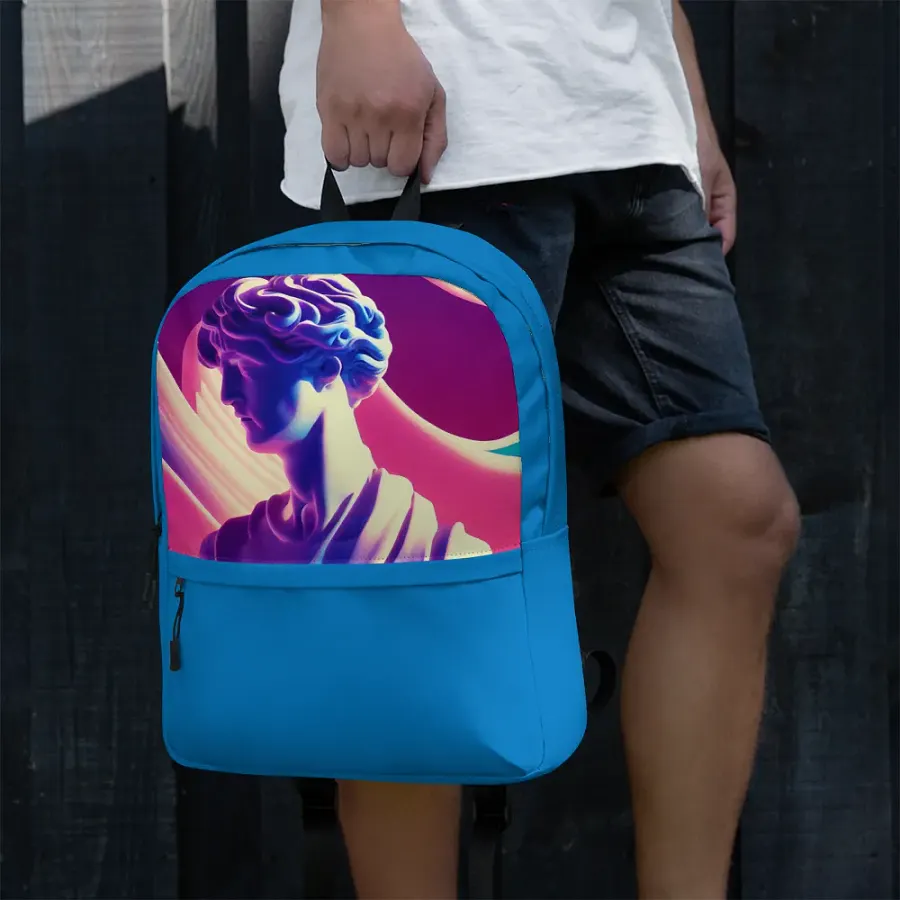 Greek God Retrowave City Pop Navy Blue Backpack product image (7)