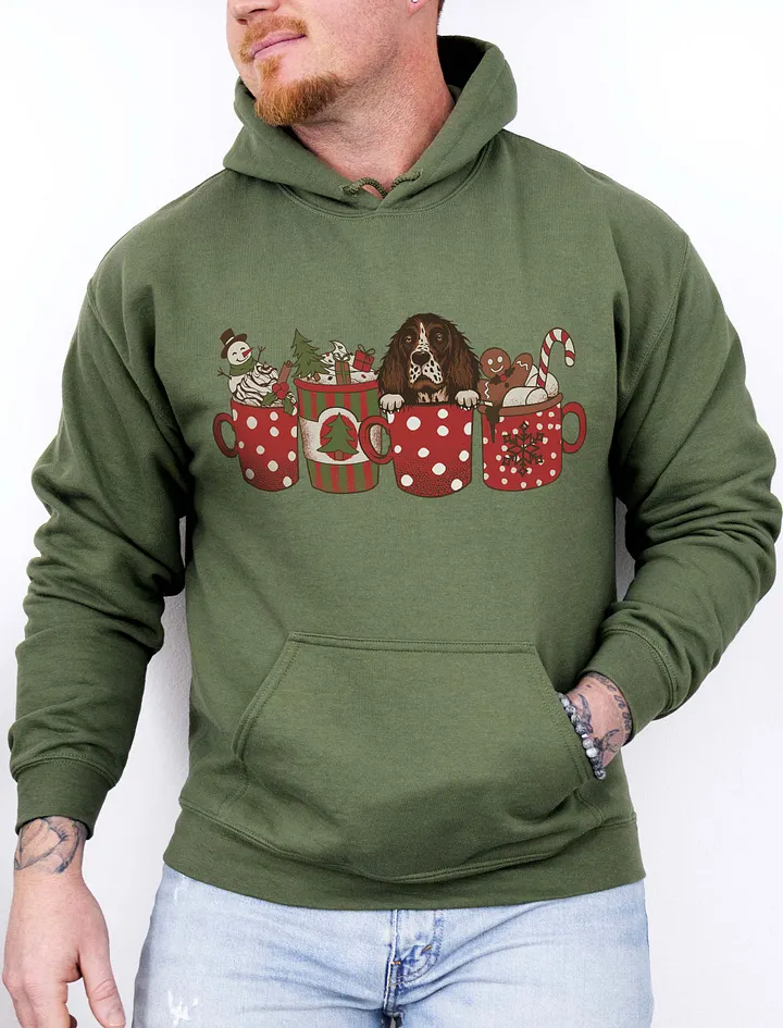 Cute Springer Spaniel in a Christmas Cup Hooded Sweatshirt | Funny Christmas Pup in a Cup product image (11)