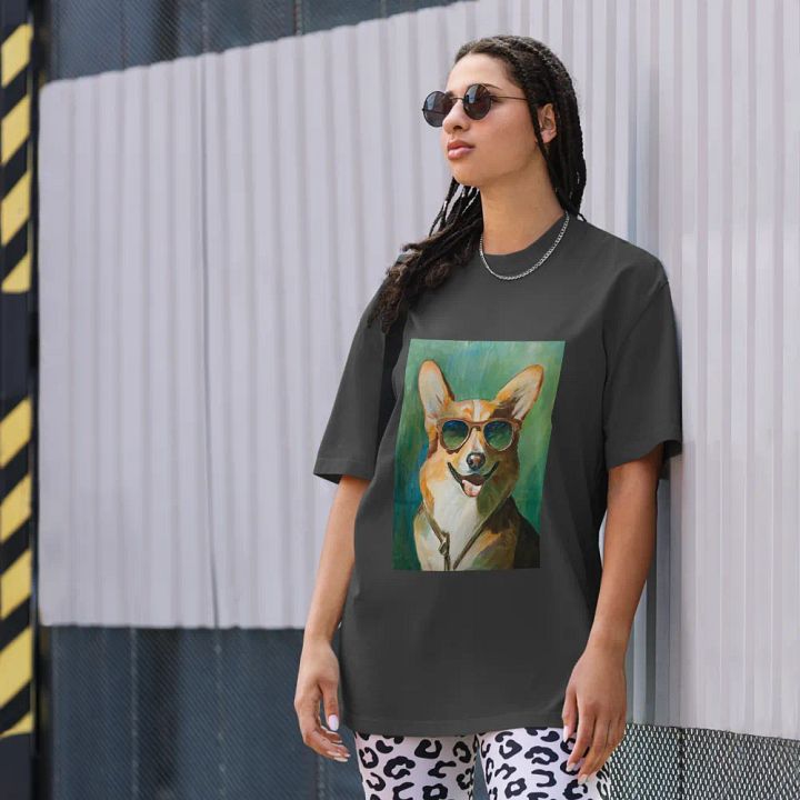 Cool Corgi Sunglasses Painting - dogPXL Artistic series Shades Oversized Tee product image (1)