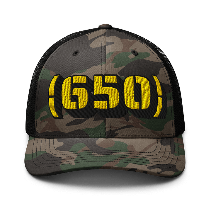 Yellow area code 650 Camo Trucker Hat product image (1)