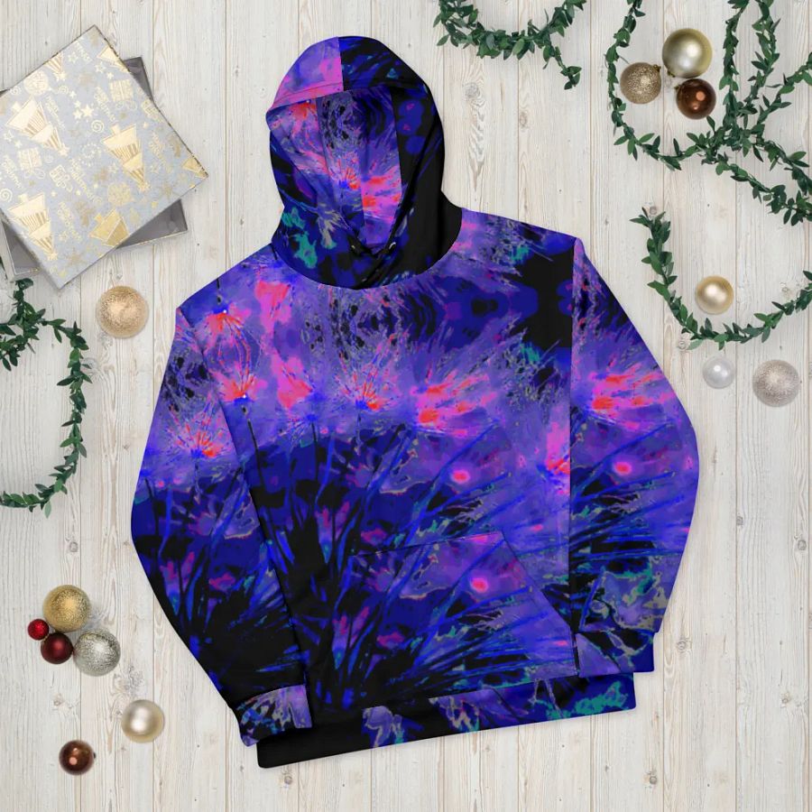 Abstract Funky Neon Dandelion Seeds Unisex Pull Over Hoodie product image (10)