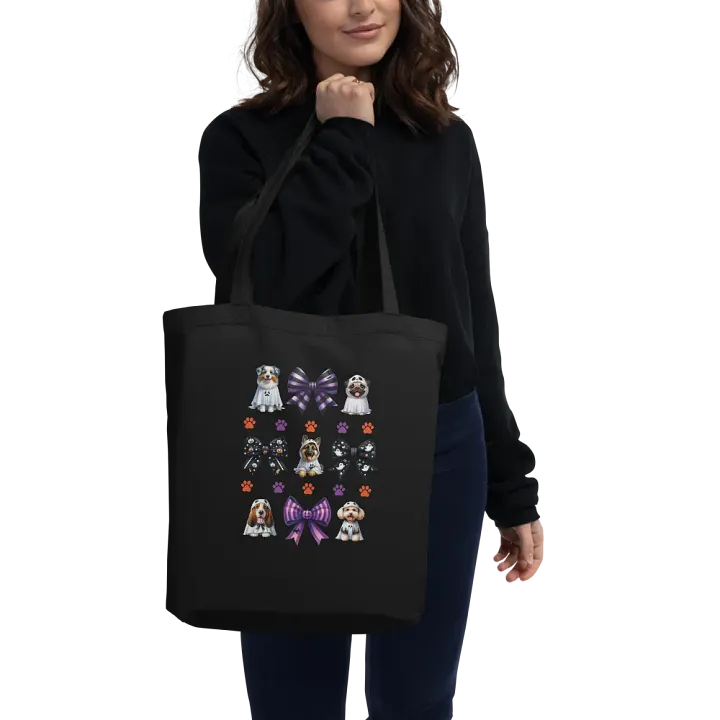 Cute Halloween Dog Ghosts and Bows Tote Bag Design3 product image (2)