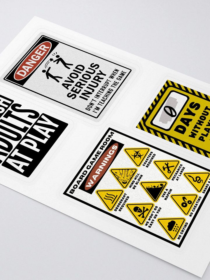 Warning Sign Kiss Cut Sticker Sheet for Board Gamers product image (2)