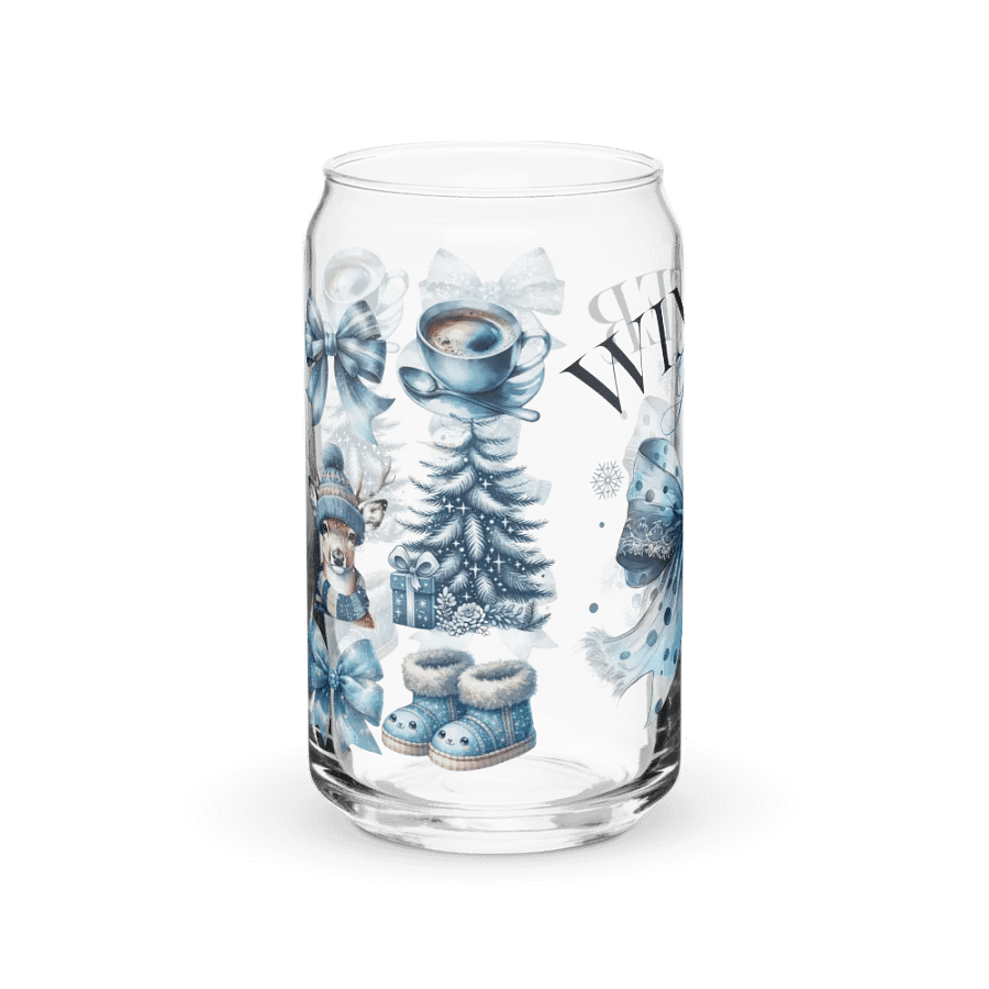 Winter Girly Blue Print Glass Can Cup With Or Without Lid product image (8)