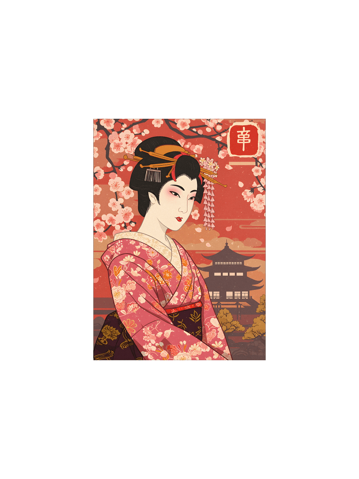 Geisha Framed by Cherry Blossoms Poster product image (1)