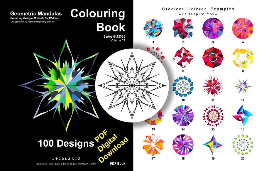100 Geometric Mandala Coloring Pages | PDF | Digital File | Series GM2025 Vol. 11 product image (1)