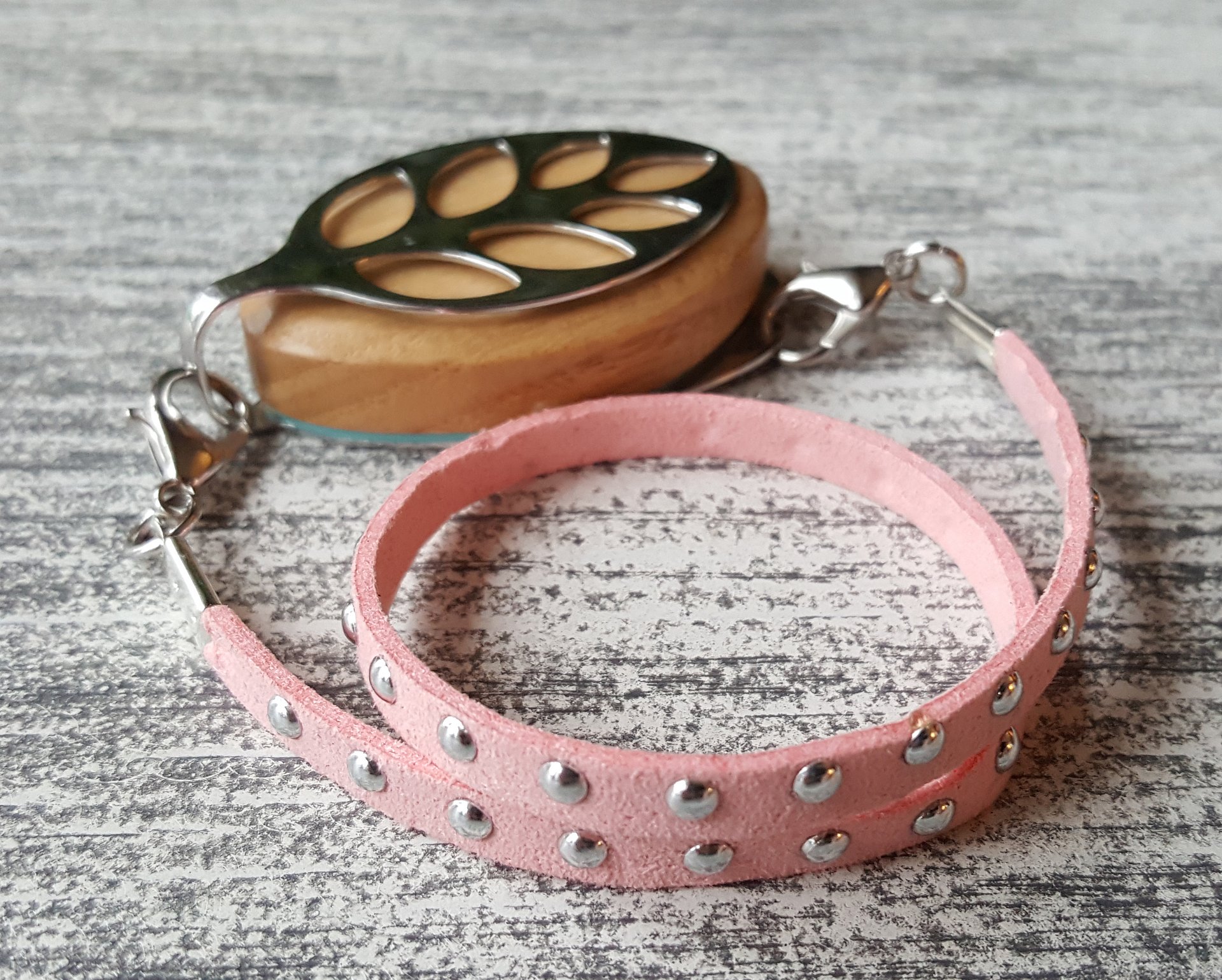 Pink Faux Suede Stud Wrap Bracelet | Handmade Accessory for Bellabeat Leaf Urban & Ivy product image (2)