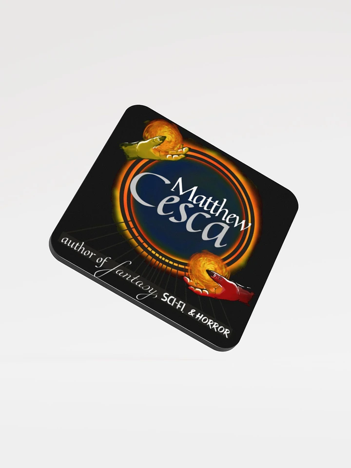 Matthew Cesca Author Logo Black Background Cork Coaster product image (1)