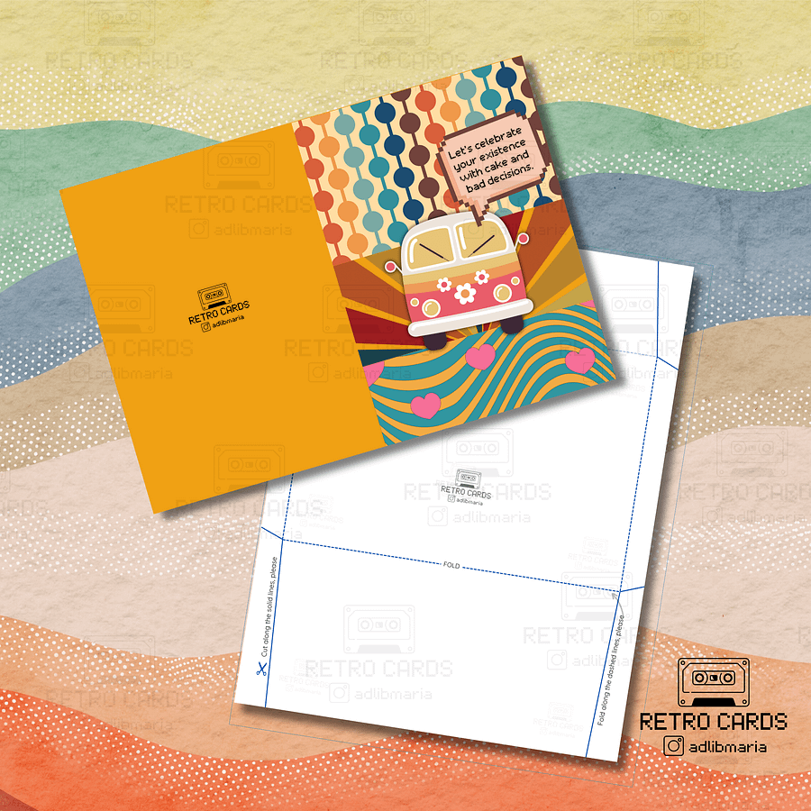 Printable Birthday Card Retro Greeting Card Let's Celebrate with Envelope product image (2)