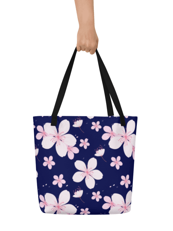 Cherry Blossom Burst blue Large Tote Bag product image (1)