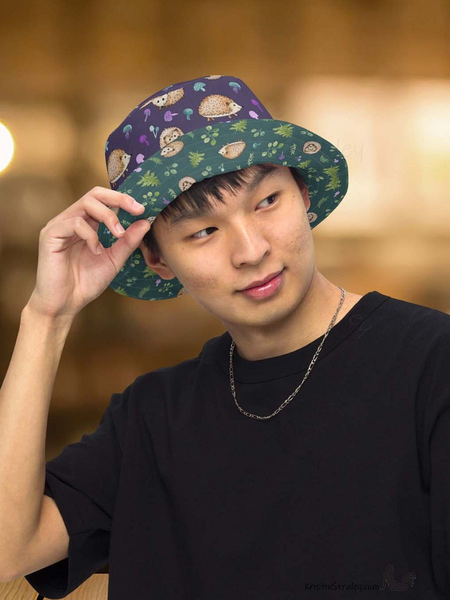 Hedgehogs Reversible Bucket Hat in Plum and Teal product image (3)
