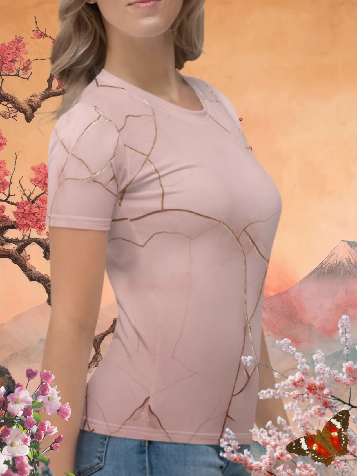 Peach & Gold Kintsugi Print T-Shirt product image (3)