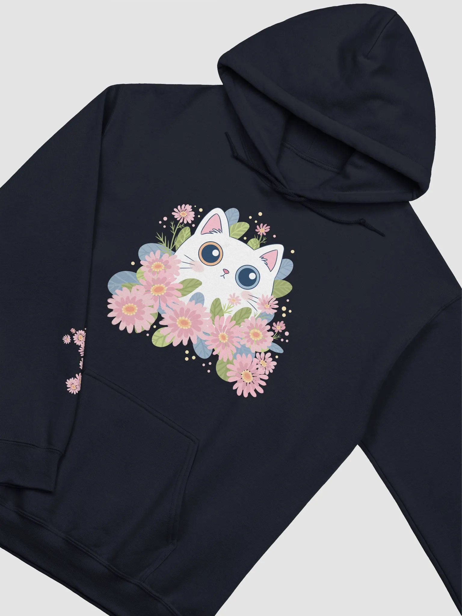 White Cat and Pink Flowers Hoodie product image (3)