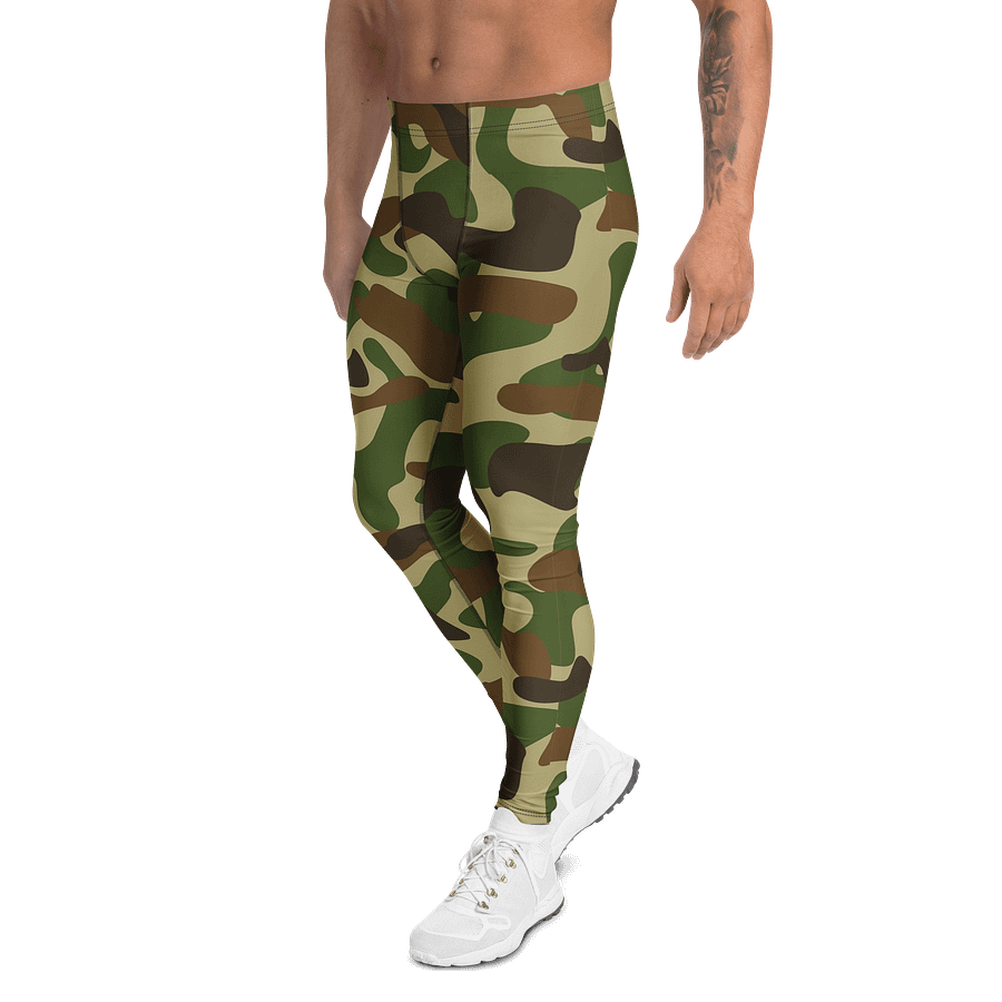Woodland Green Army Camouflage Military Camo Pattern Men's Leggings product image (4)