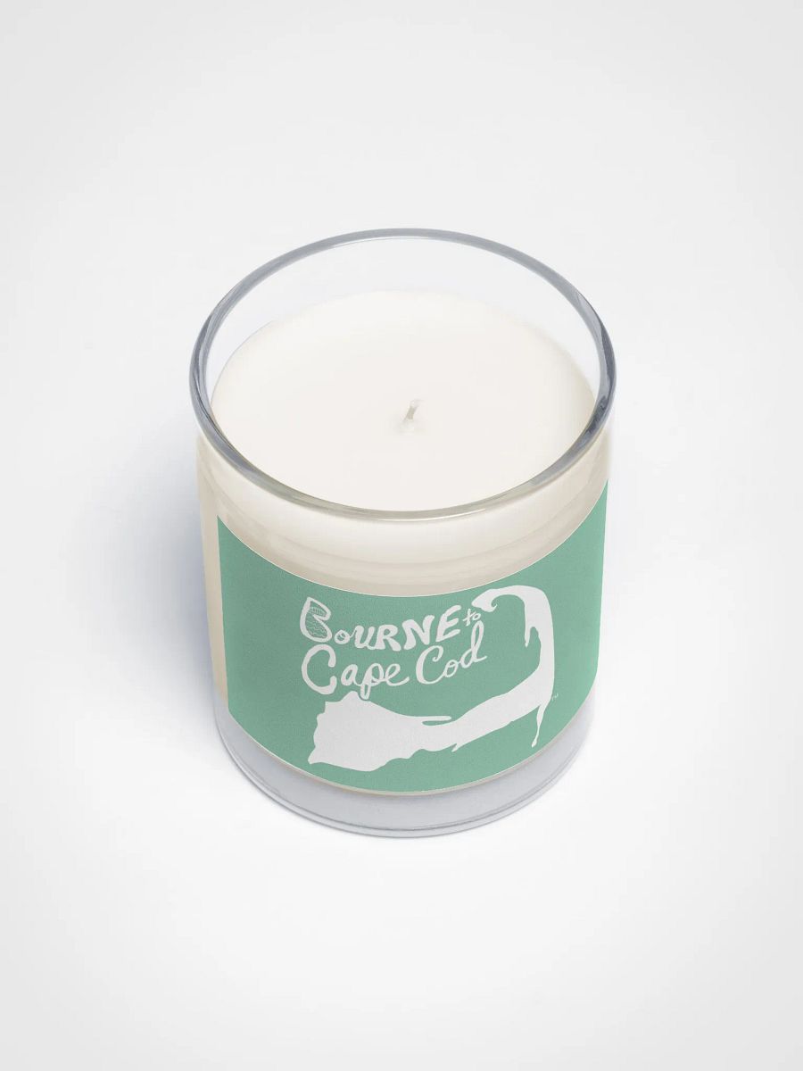 BOURNE to Cape Cod™ | Beach Vibes Candle | Unscented Soy Wax in Glass Jar | White Logo on Vista Blue Green product image (3)