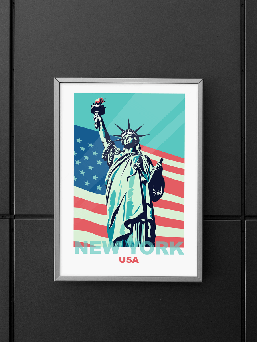 Statue of Liberty with American Flag Poster, Patriotic New York USA Wall Art, Iconic Landmark Print, Bold Graphic Travel Decor product image (5)