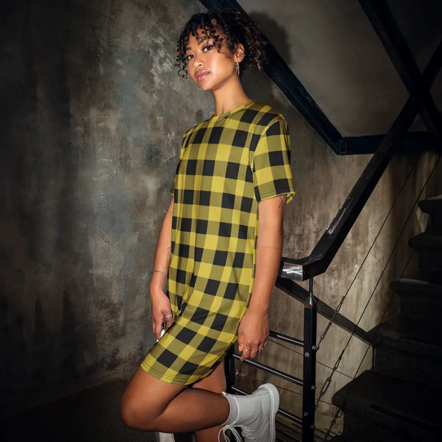 T-SHIRT DRESS VINTAGE CHECKERED ORANGE YELLOW product image (2)
