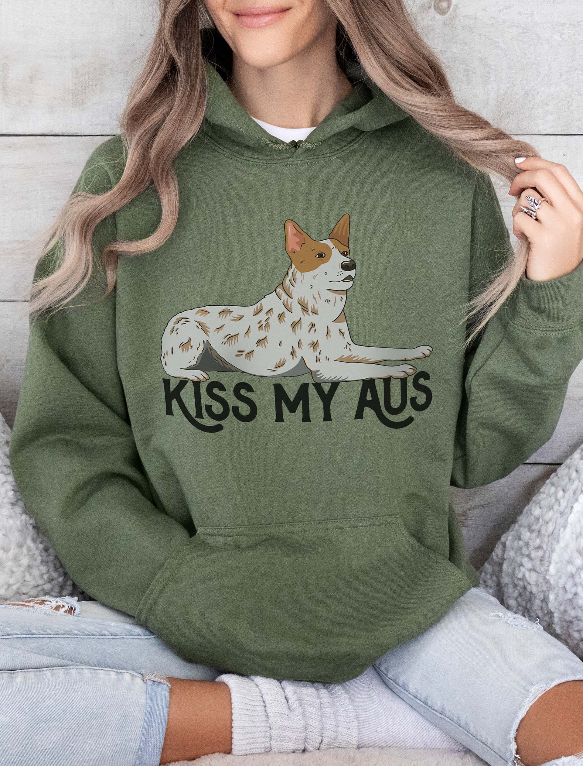 Kiss My Aus Hooded Sweatshirt of an Australian Cattle Dog | Funny Hoodie for Red Heeler and Herding Dog Owners product image (10)