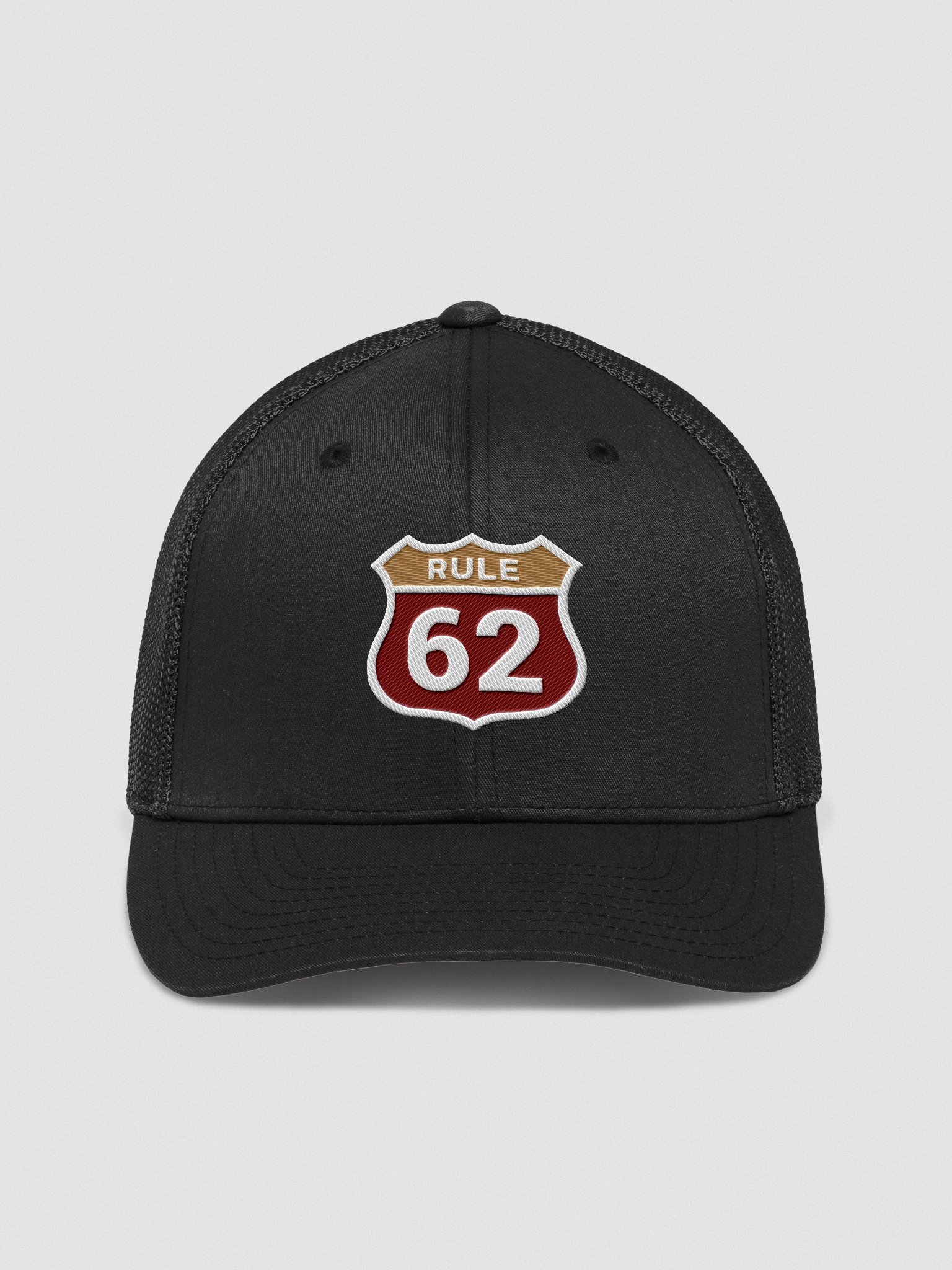 Rule 62 Sobriety & Recovery Trucker Hat | Maroon and Gold Color Design product image (1)