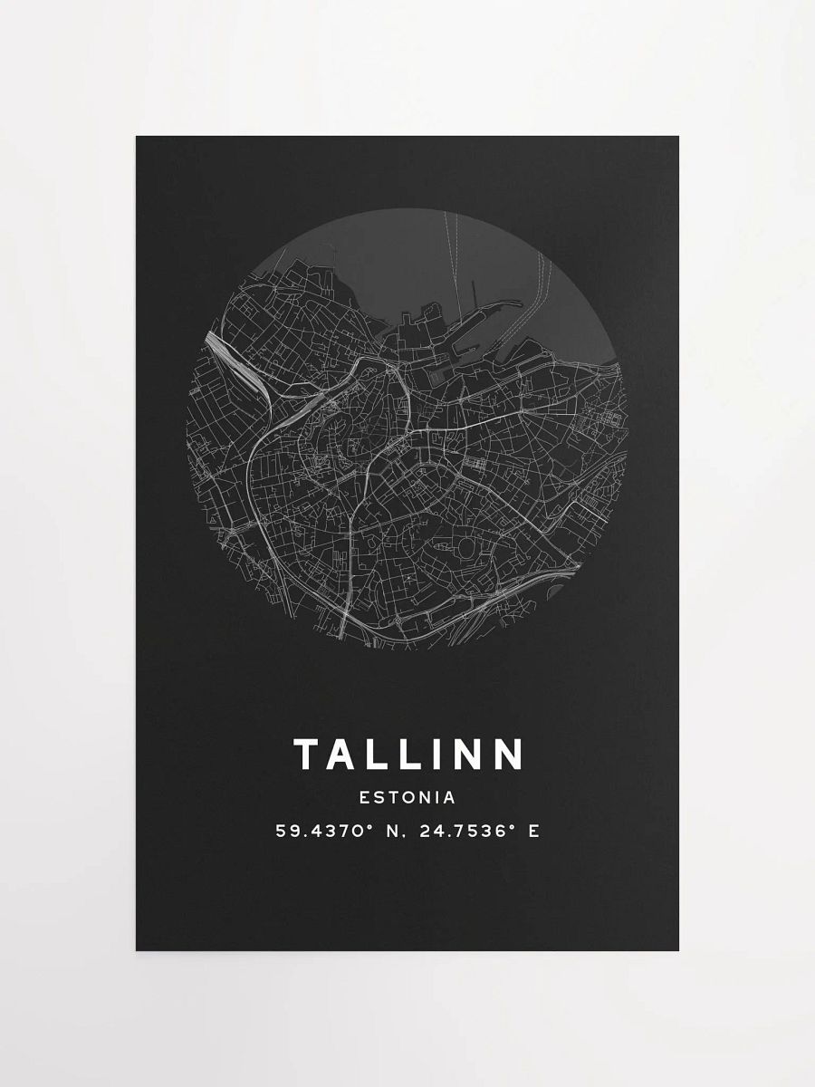 Tallinn Street Map Poster – Black Minimalist Circular City Art product image (3)