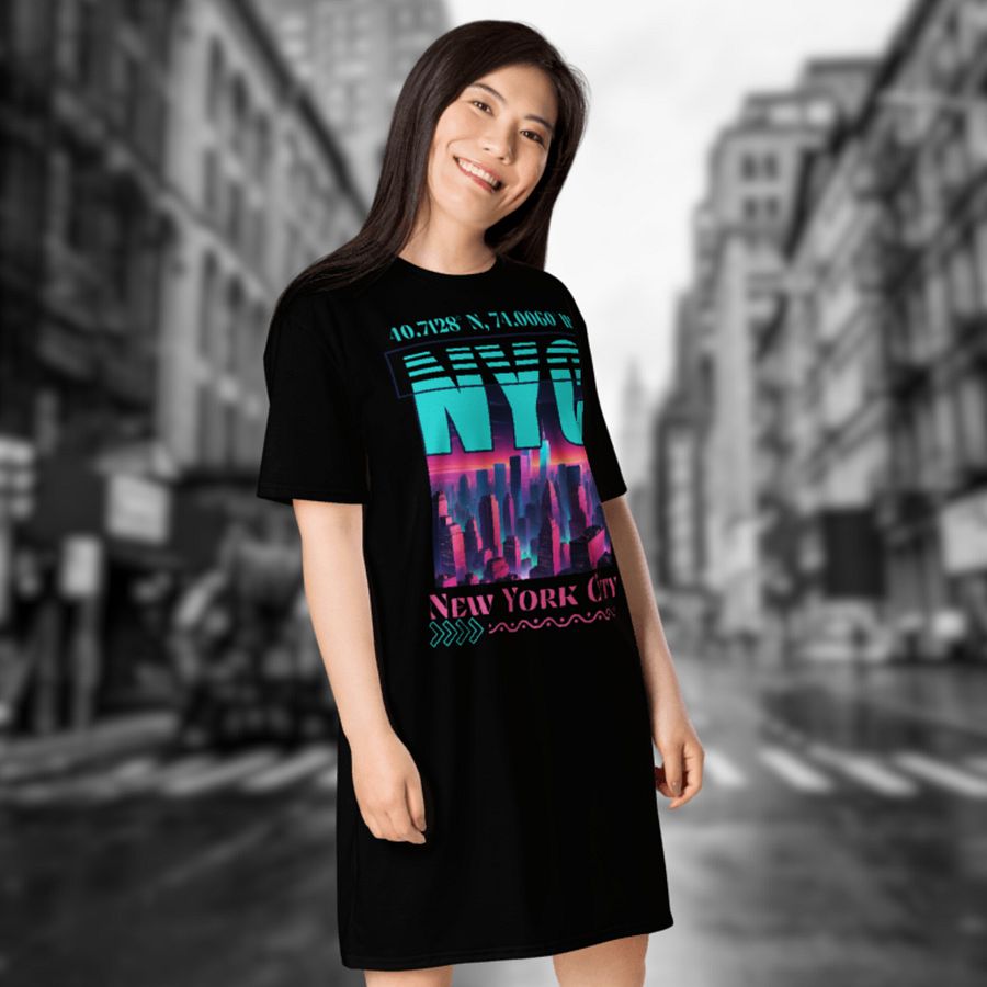 NYC New York City Graphic All Over Print T-shirt Dress product image (6)