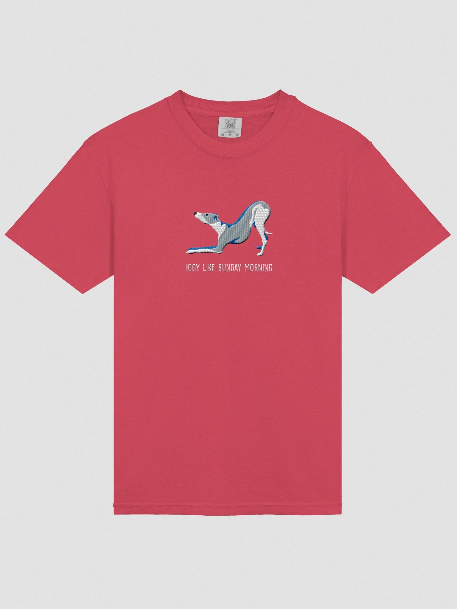 Iggy Like Sunday Morning T-Shirt(Embroidered) of an Italian Greyhound(Blue & White) product image (6)