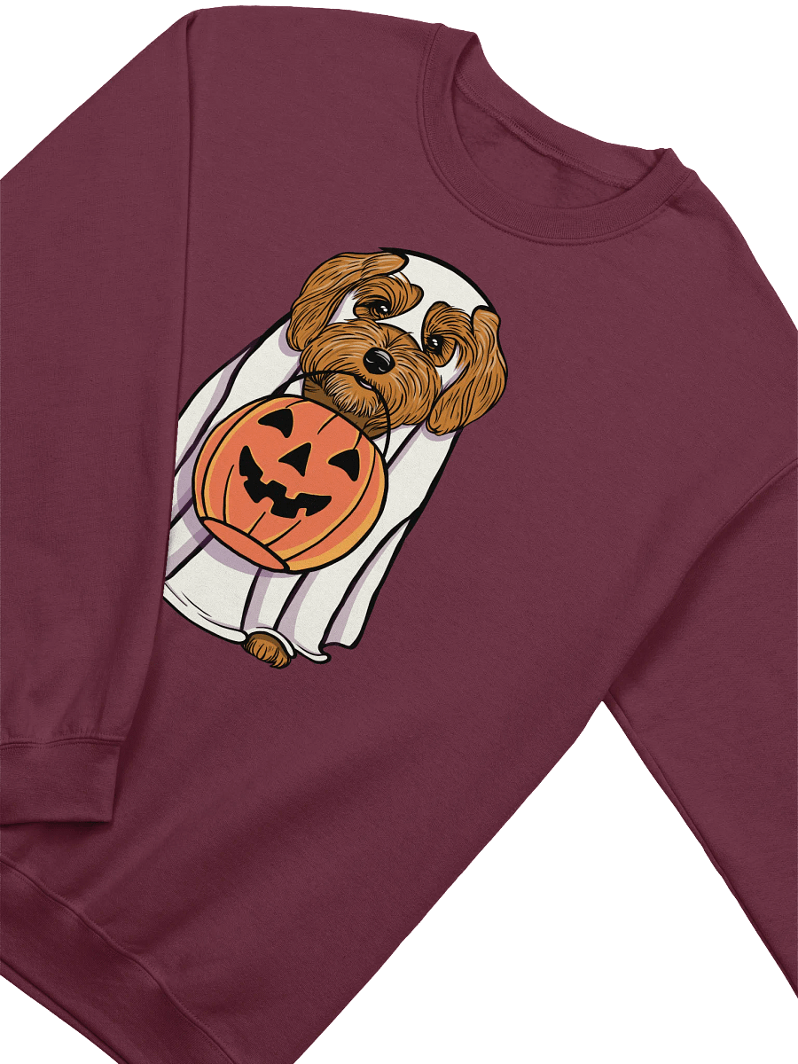 Funny Halloween Havanese Sweatshirt | Funny Havanese Wearing a Ghost Costume and Holding a Pumpkin Basket product image (13)